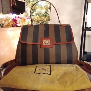 Fendi Black and Brown Striped Satchel